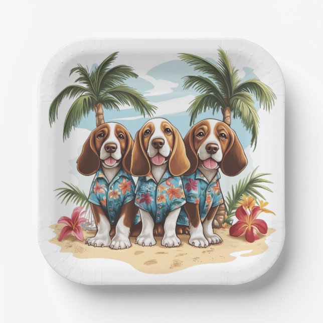 Basset Hound Dogs Hawaiian Shirts Paper Plate (Front)