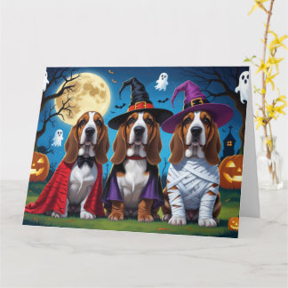 Basset Hound Dogs Pumpkin Halloween Funny Card
