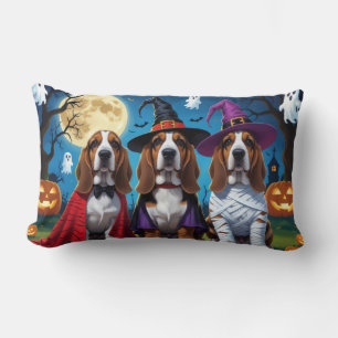 Basset Hound Dogs Pumpkin Halloween Funny Lumbar Pillow