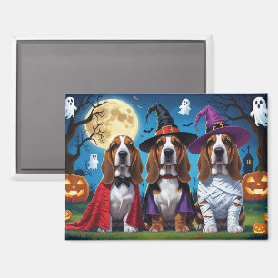 Basset Hound Dogs Pumpkin Halloween Funny Magnet