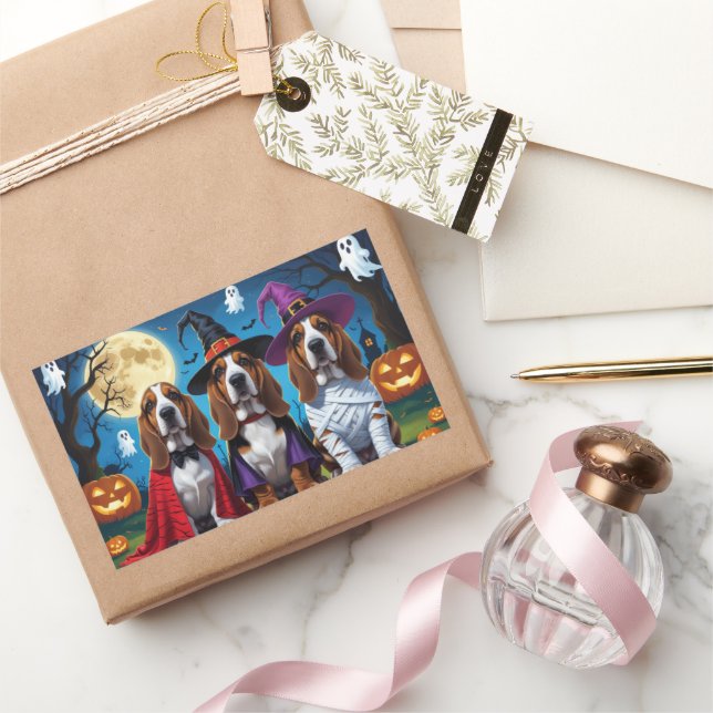 Basset Hound Dogs Pumpkin Halloween Funny Sticker (Gifting)