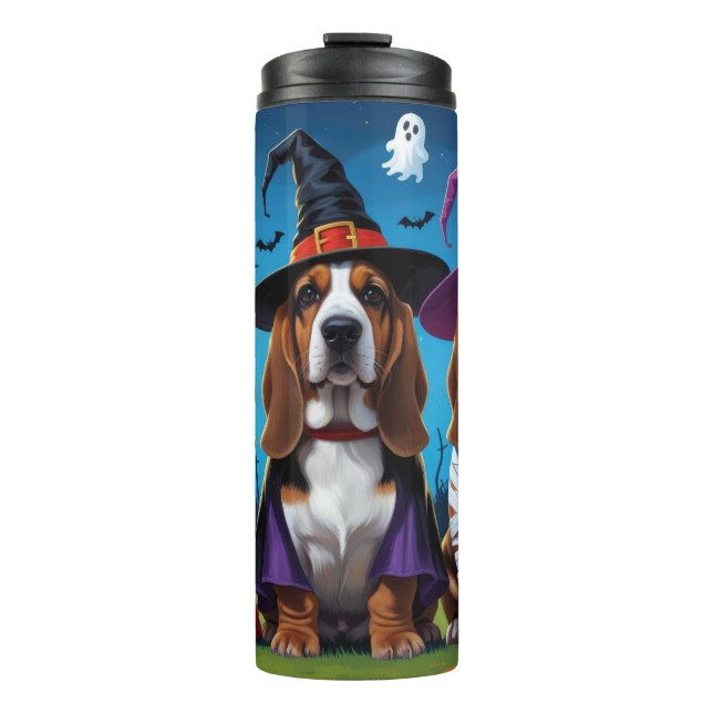 Basset Hound Dogs Pumpkin Halloween Funny Thermal Tumbler (Front)