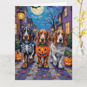 Basset Hound Dogs Trick-or-Treating in Halloween  Card