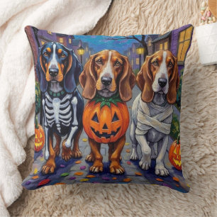 Basset Hound Dogs Trick-or-Treating in Halloween  Throw Pillow