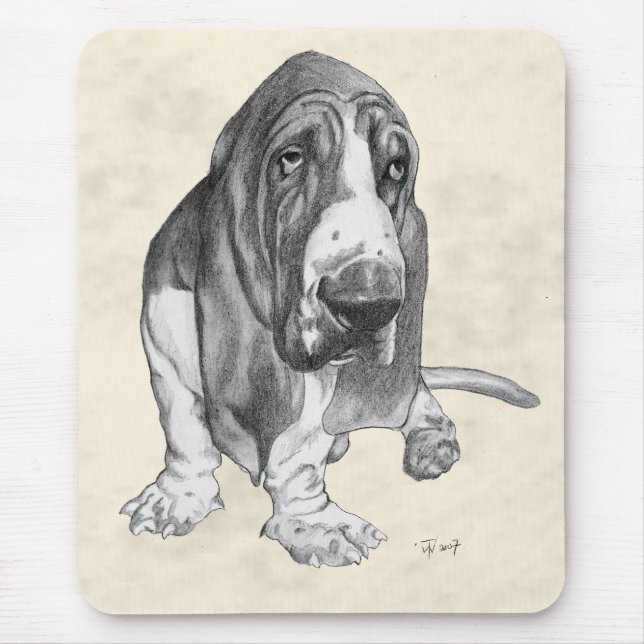 Basset Hound Drawing Mouse Pad (Front)