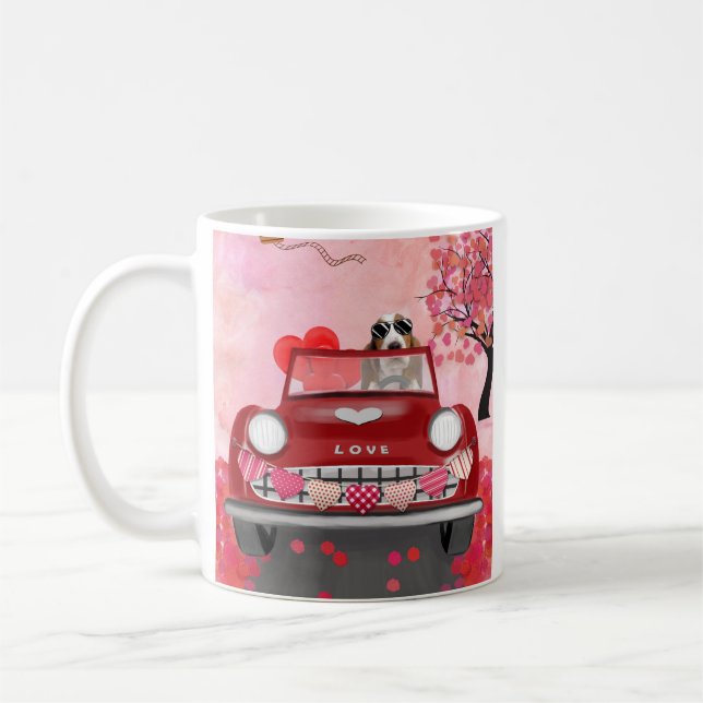 Basset Hound Driving Car with Hearts Valentine's   Coffee Mug (Left)