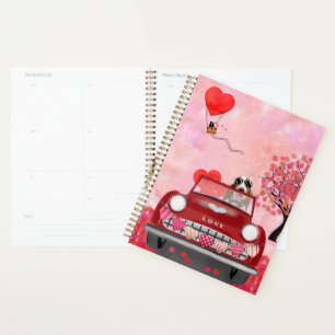 Basset Hound Driving Car with Hearts Valentine's Planner
