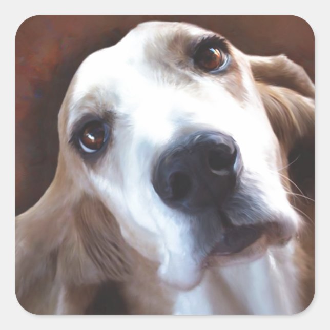 Basset Hound Fine Art Painting Portrait Square Sticker (Front)