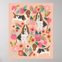 Basset Hound Florals - Dog Art