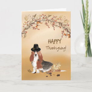 Basset Hound Funny Pilgrim Hat Thanksgiving Card