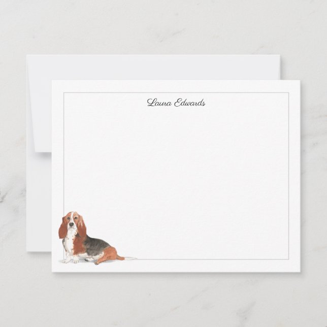 Basset Hound Gray Border Personalized Card (Front)