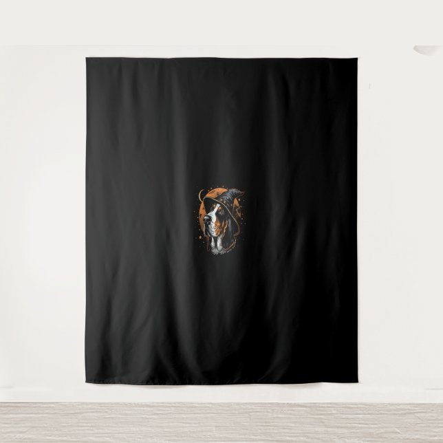 Basset Hound Halloween Dog Wizard Hat Funny Witch  Tapestry (Front)