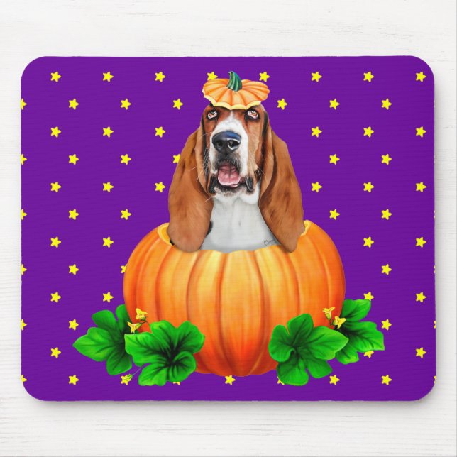 Basset Hound Halloween Jack-O-Lantern Mouse Pad (Front)