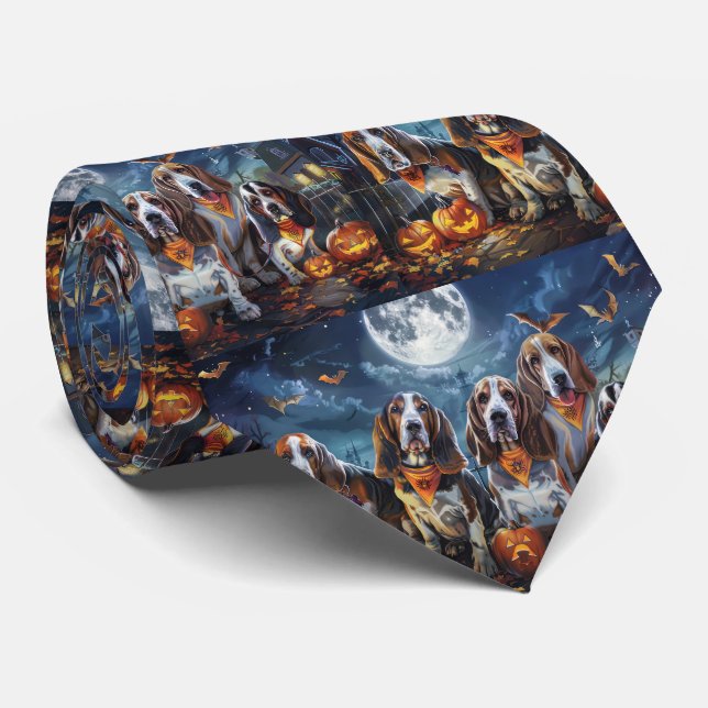 Basset Hound Halloween Spooky Tie (Rolled)