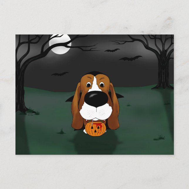 Basset Hound Halloween Vampire Postcard (Front)