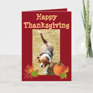 Basset Hound "Happy Thanksgiving" Card w/Pumpkin