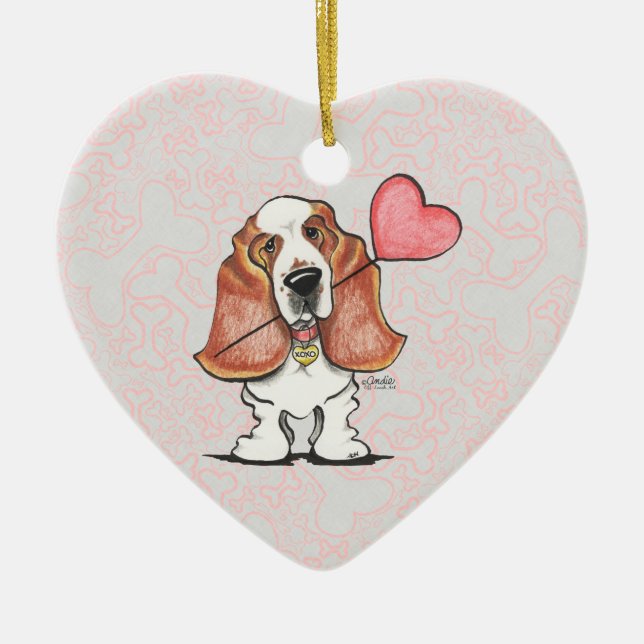 Basset Hound Heart Balloon Ceramic Ornament (Front)