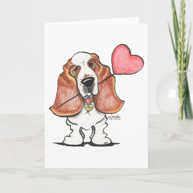 Basset Hound Heart Balloon Holiday Card (Front)