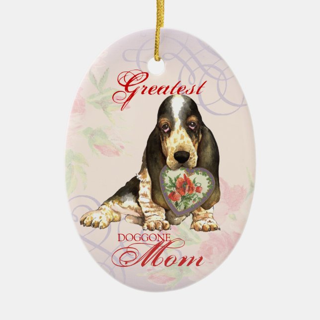 Basset Hound Heart Mom Ceramic Ornament (Front)