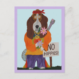 Basset Hound Hippie at No Hippies Sign Postcard