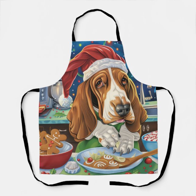 Basset Hound Holiday Baking: Festive Christmas Apron (Front)