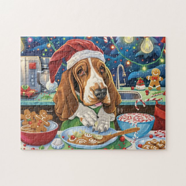 Basset Hound Holiday Baking: Festive Christmas Jigsaw Puzzle (Horizontal)