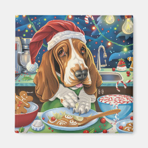 Basset Hound Holiday Baking: Festive Christmas Magnet