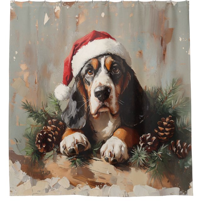 Basset Hound in a Santa Hat Oil Painting (Front)