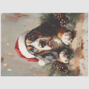 Basset Hound in a Santa Hat Oil Painting Decoupage Tissue Paper