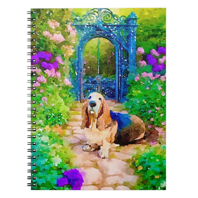 Basset hound in a Secret Garden Notebook (Front)