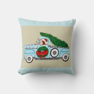 Basset Hound in Antique Pickup Truck at Christmas Throw Pillow