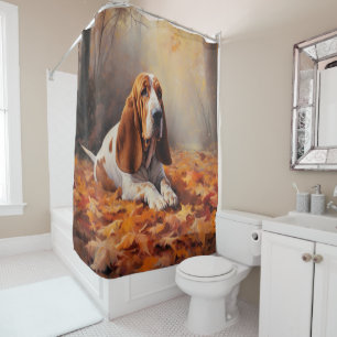 Basset Hound in Autumn Leaves Fall Inspire