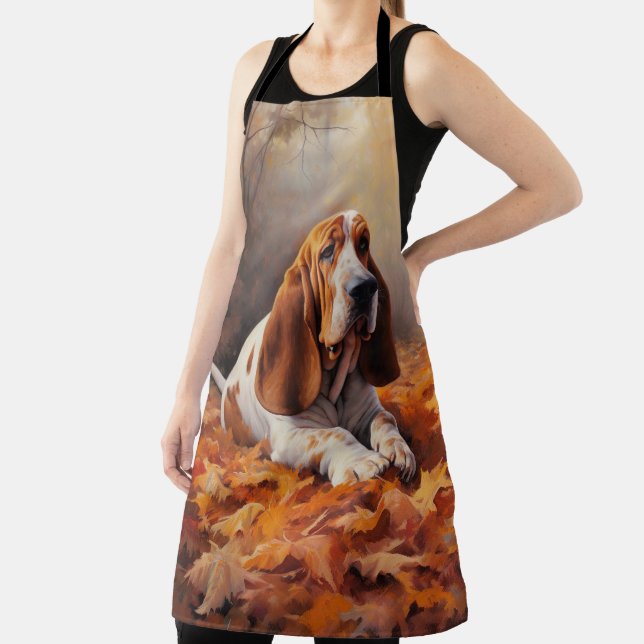 Basset Hound in Autumn Leaves Fall Inspire Apron (Insitu)