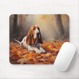 Basset Hound in Autumn Leaves Fall Inspire Mouse Pad