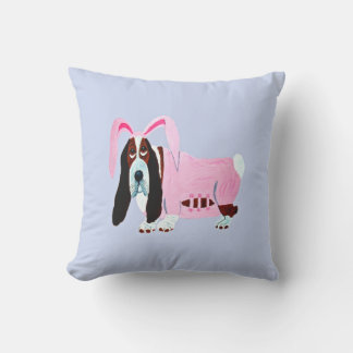 Basset Hound in Bunny suit Throw Pillow