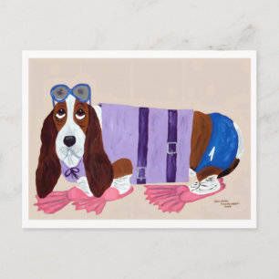 Basset Hound in Flippers  Holiday Postcard