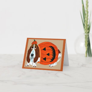 Basset Hound in Halloween Jack-o-lantern costume Card