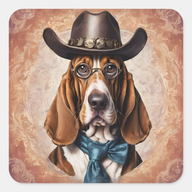 "Basset Hound in Hat and Tie" Sticker Sheet (Front)