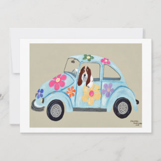 Basset Hound in Hippie car  Invitation