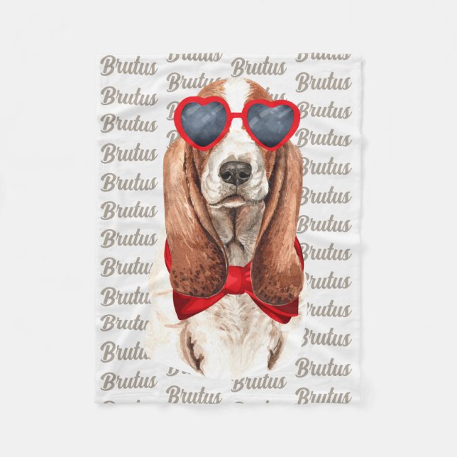 Basset Hound in Love with Dog's Name Fleece Blanket (Front)