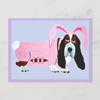 Basset Hound In Pink Bunny Suit Postcard