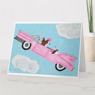 Basset Hound in Pink Convertible in the sky Card