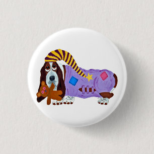 Basset Hound in PJs with teddy bear 1 Inch Round Button