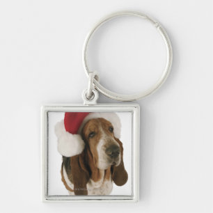 Basset hound in Santa hat Keychain