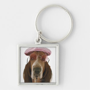 Basset hound in sunglasses and cap keychain