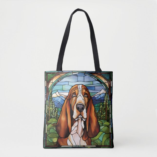 Basset Hound Jean Jacket Tote Bag (Front)