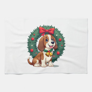 Basset Hound Jingle Bells Kitchen Towel