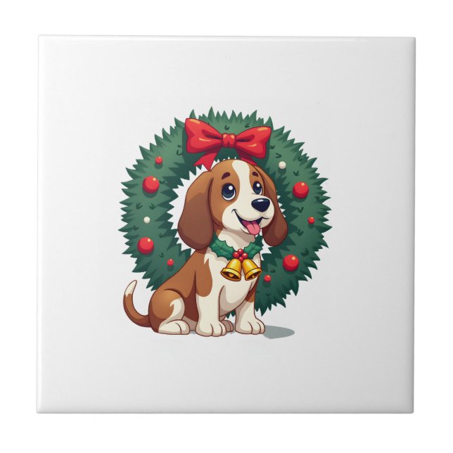 Basset Hound Jingle Bells Tile (Front)