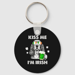 Basset hound kiss irish funny dog st patrick's day keychain