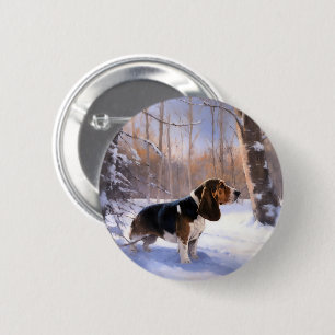 Basset Hound Let It Snow Christmas 2 Inch Round Button